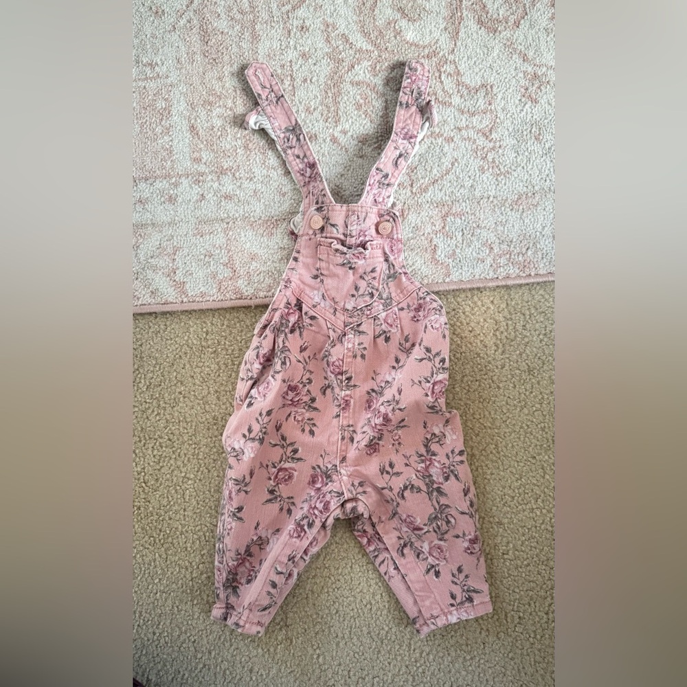 Gap x LoveShackFancy Floral Pink Baby Girl Overalls